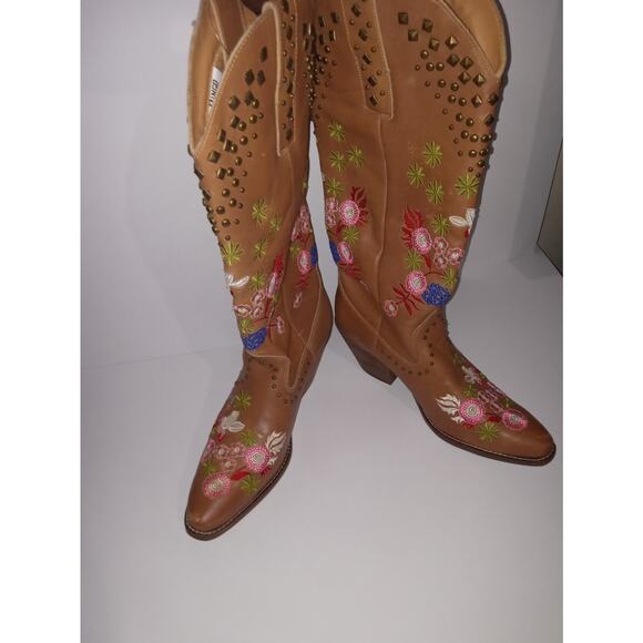 Dingo Poppy women's Flower Embroidery Studded leather cowgirl boots Tan Size 9 - Picture 5 of 11